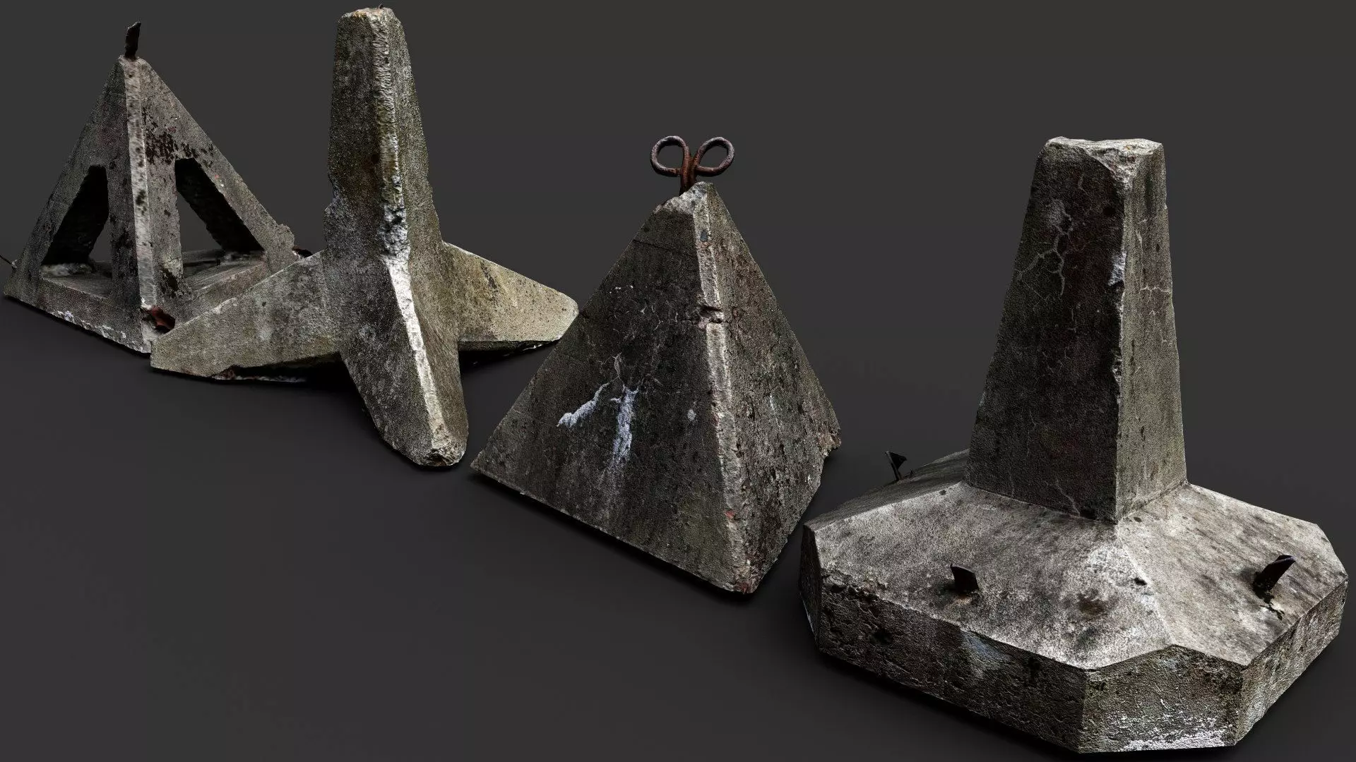 concrete tank barriers pack photogrammetry Low-poly 3D model_0