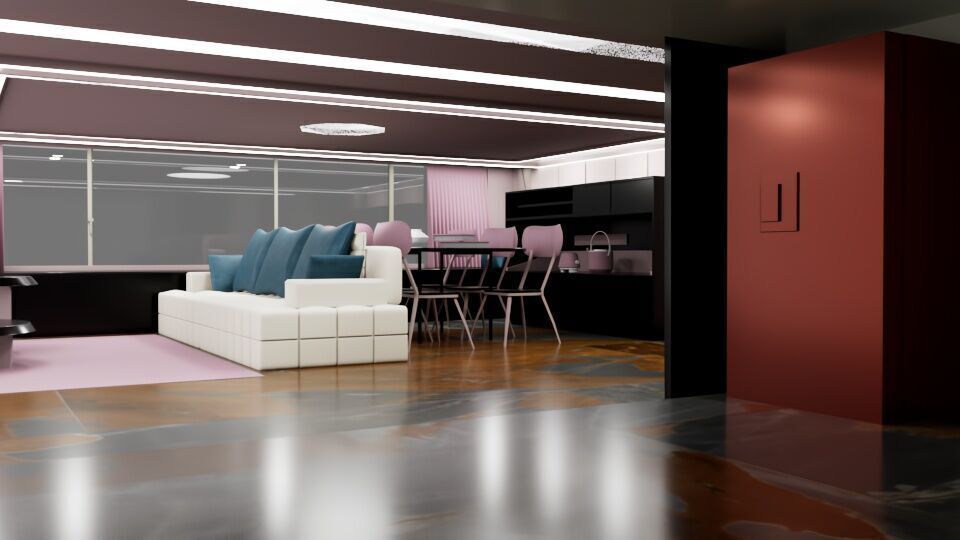 a living room with open dining 3D model_3