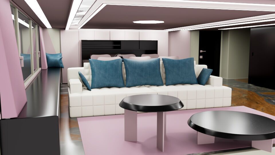 a living room with open dining 3D model_1