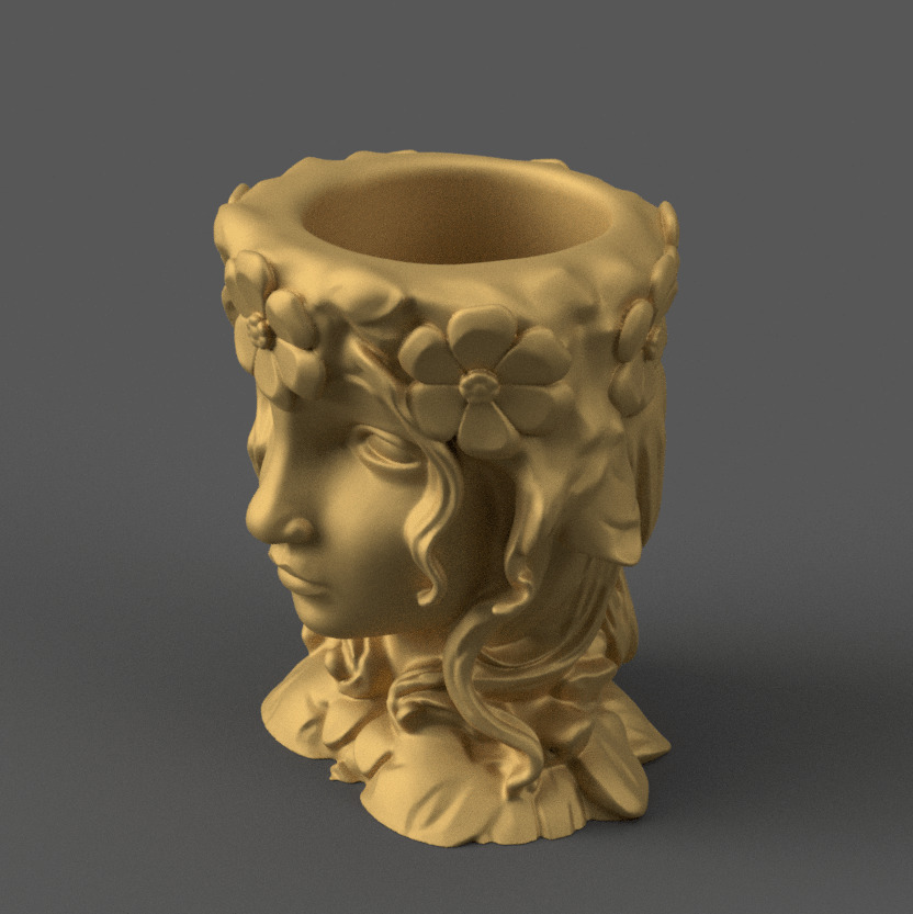 Flower Crown Woman Planter 3D STL File for Decoration 3D print model_2