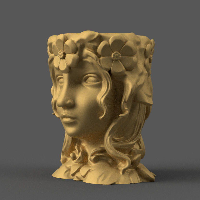 Flower Crown Woman Planter 3D STL File for Decoration 3D print model_1