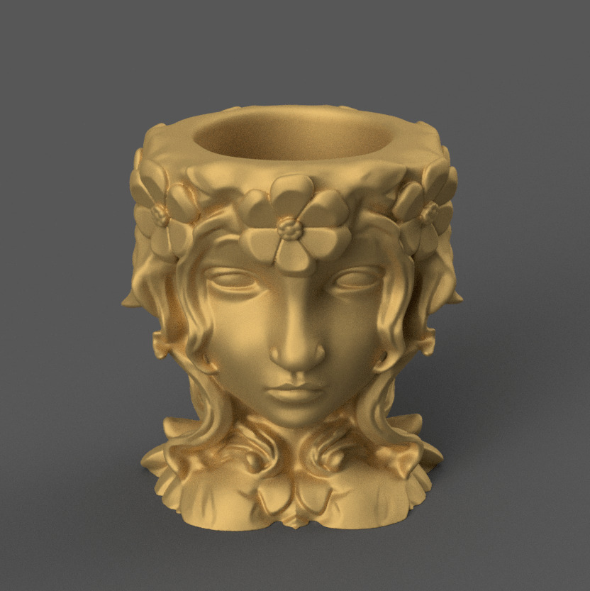 Flower Crown Woman Planter 3D STL File for Decoration 3D print model_3