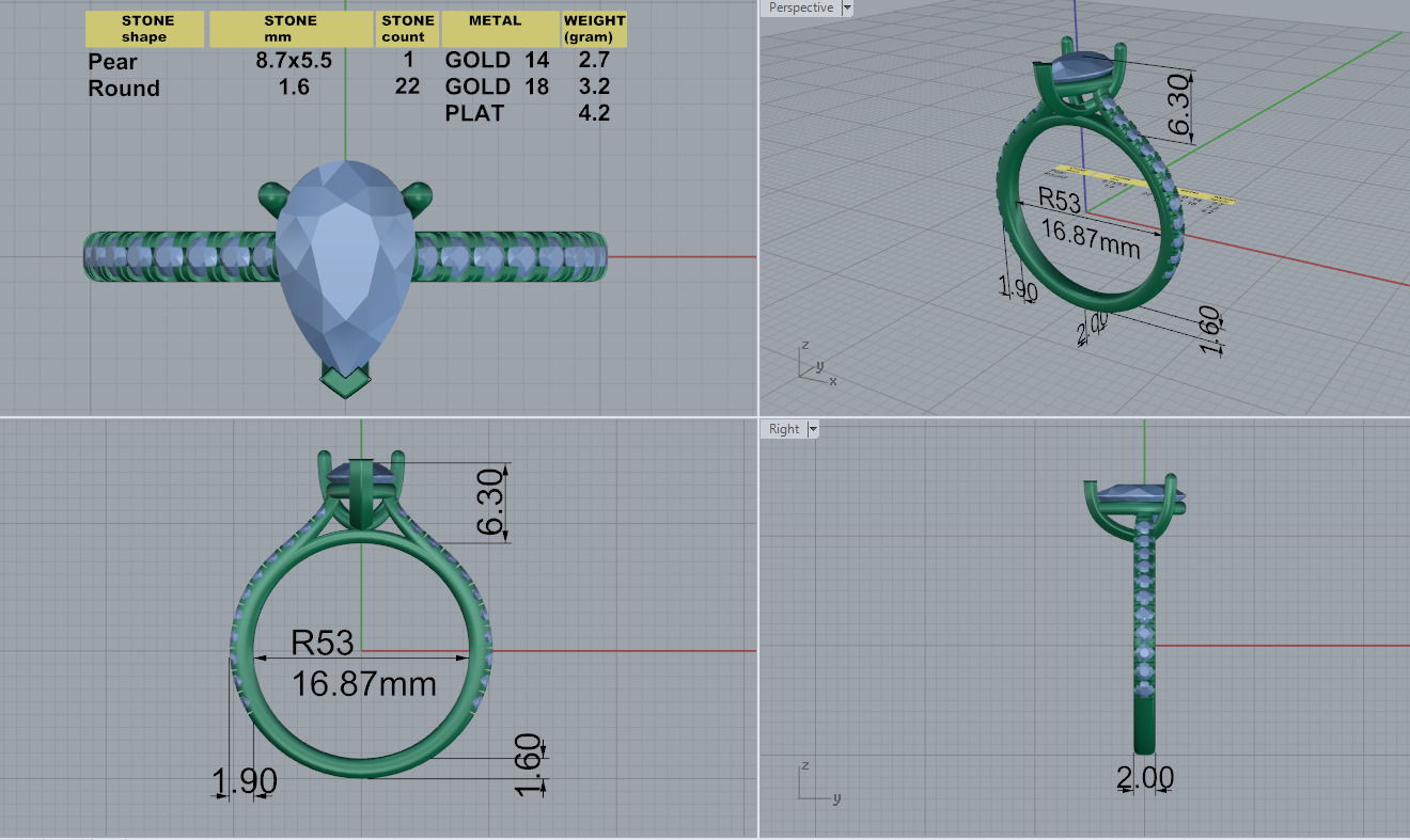 Engagement ring Pear diamond 3D print model_1
