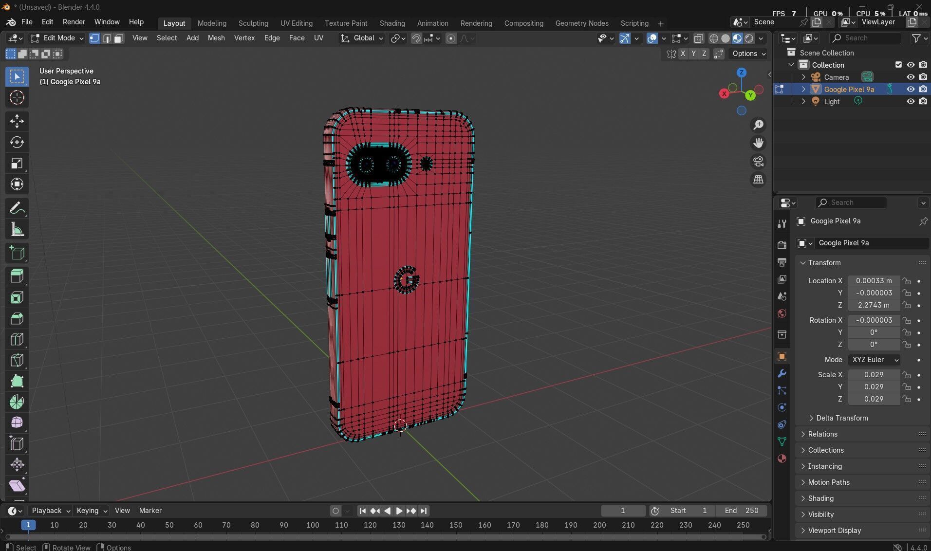 Google Pixel 9a Low-poly 3D model_28