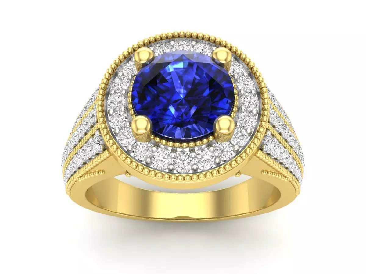 AV 613 Diamond Bridal Halo Vintage Style Engagement Ring 3D print model