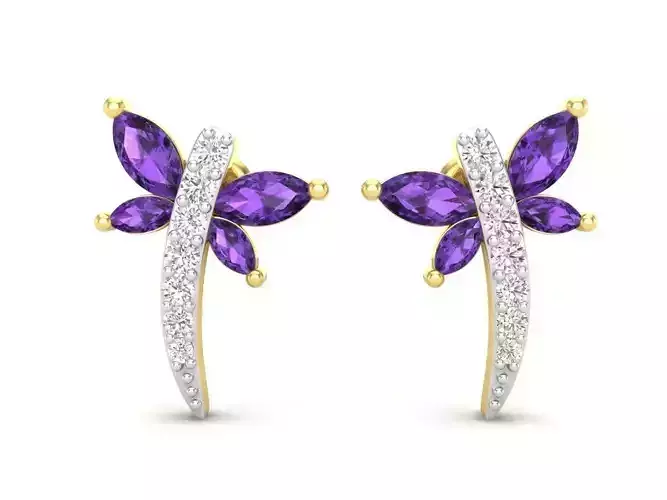 AV 619 Marquise and Round Diamond Dragonfly Stud Earrings