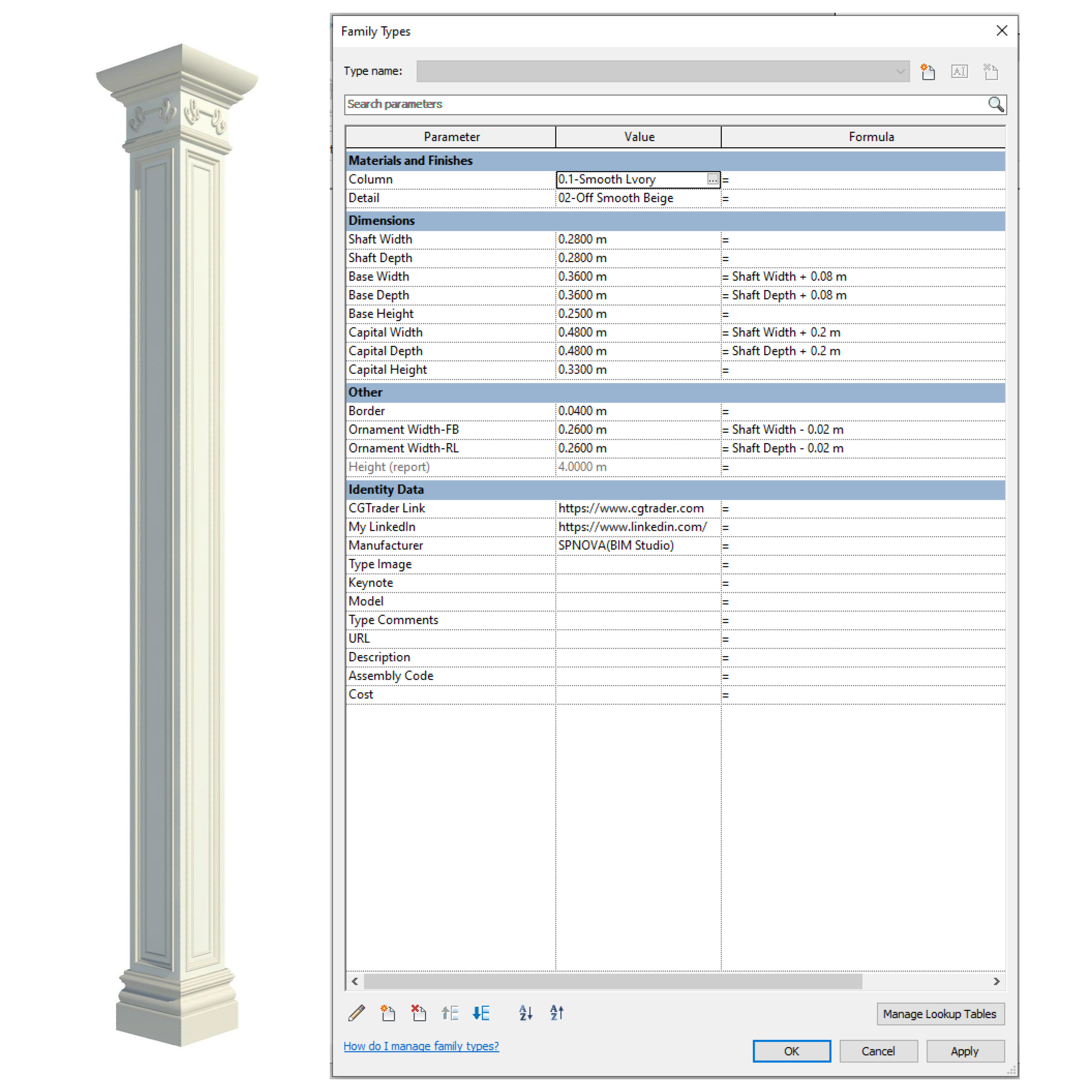 Parametric Classic Columns Family for Revit Pack Four 3D model_6