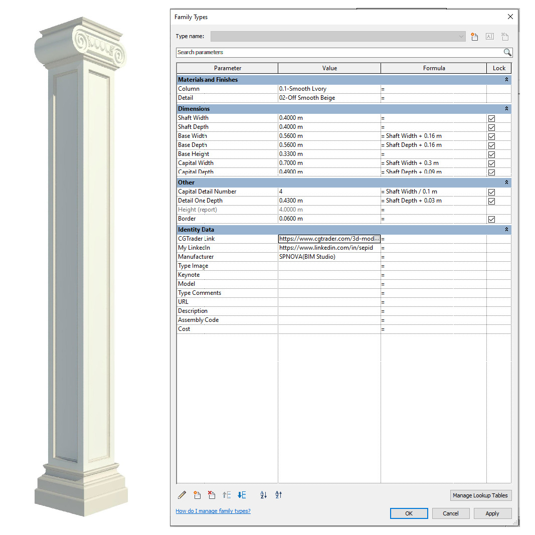 Parametric Classic Columns Family for Revit Pack Four 3D model_4