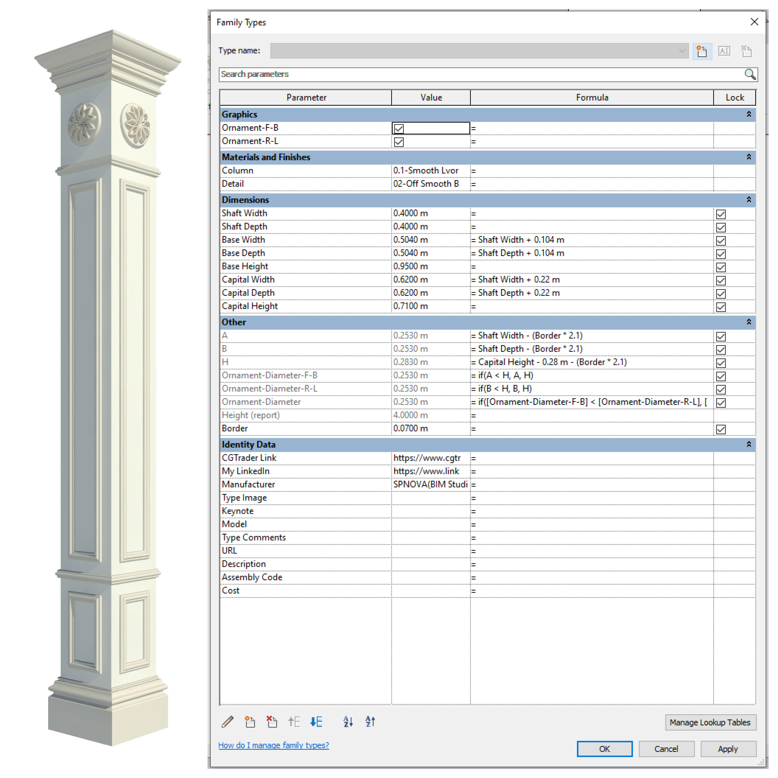 Parametric Classic Columns Family for Revit Pack Four 3D model_5