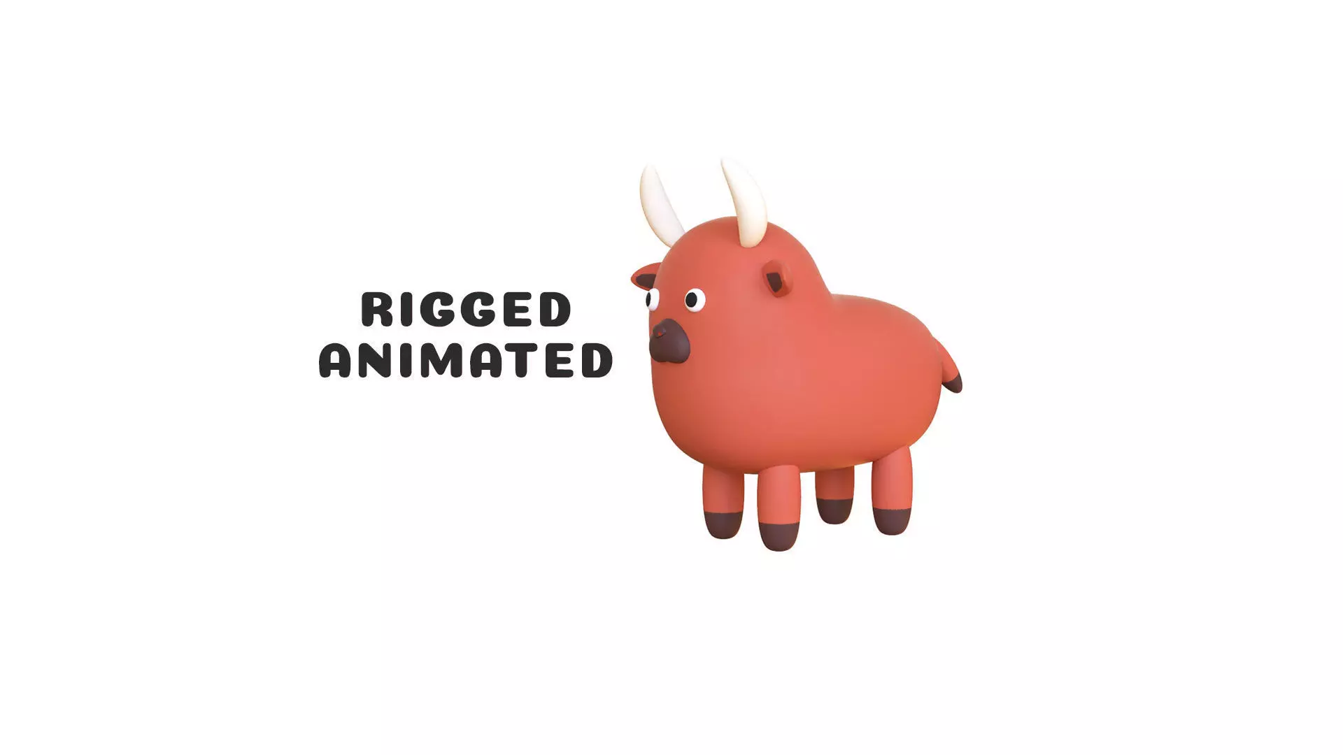 Low-Poly Bull Animated - Fun World Animal Low-poly 3D model_0