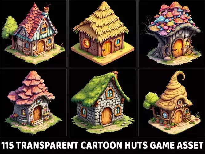 115 Transparent Fantasy Huts Houses Homes Game Assets