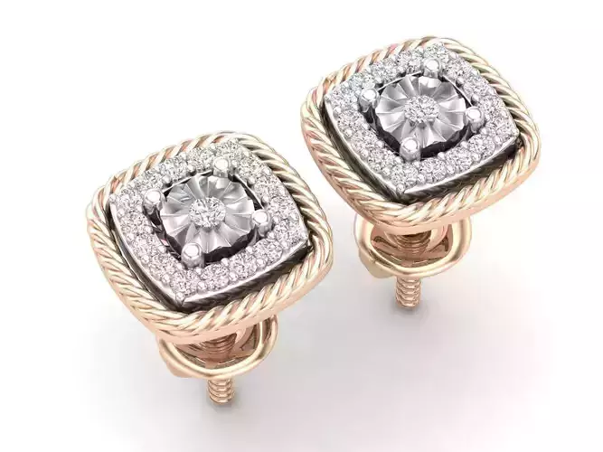 AV 646 Diamond Ladies Cushion Frame Stud Earrings