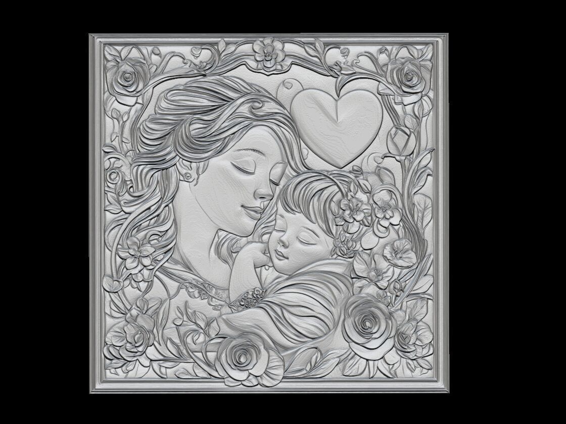 Mothers Love 3D Bas Relief Art 3D print model_1