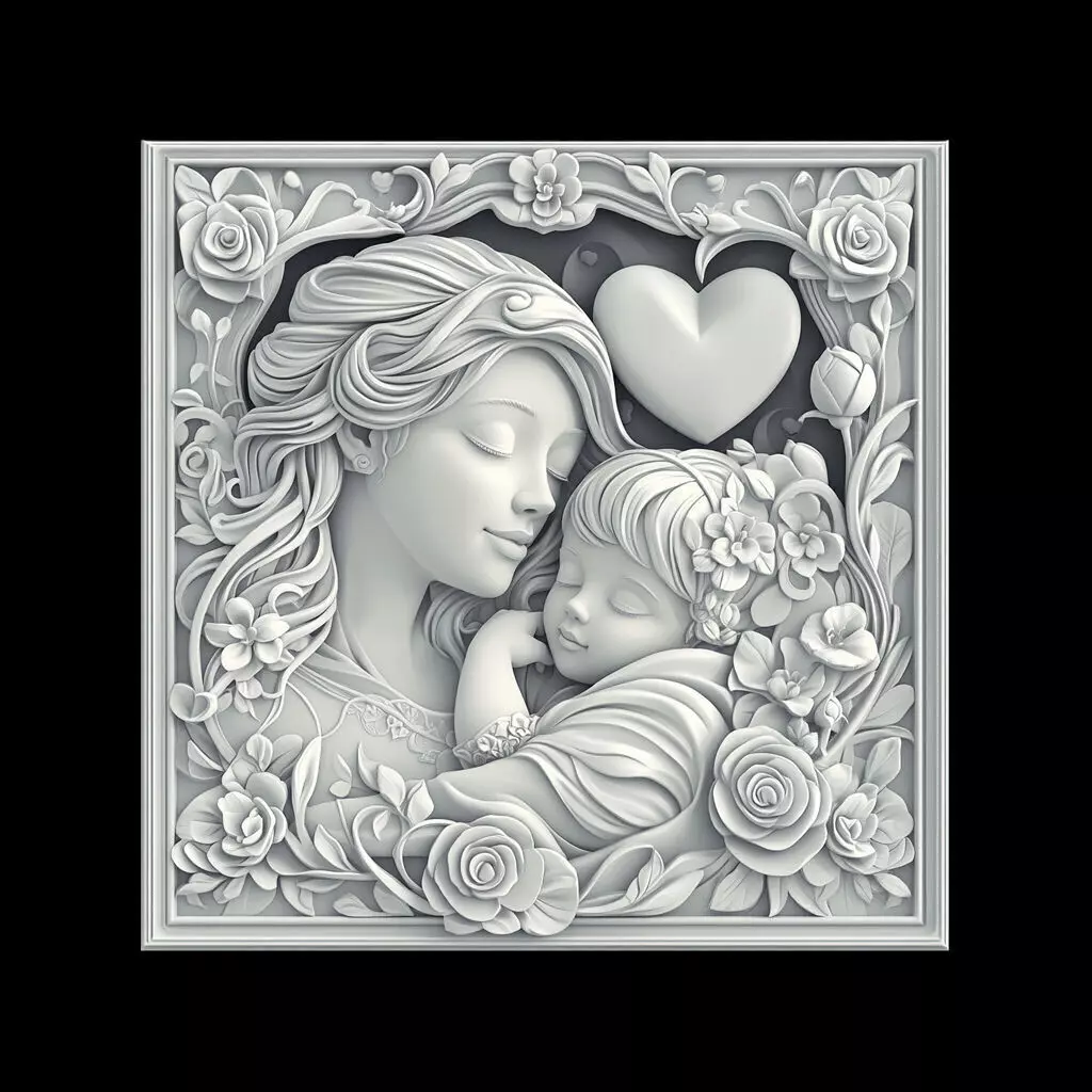 Mothers Love 3D Bas Relief Art 3D print model_0