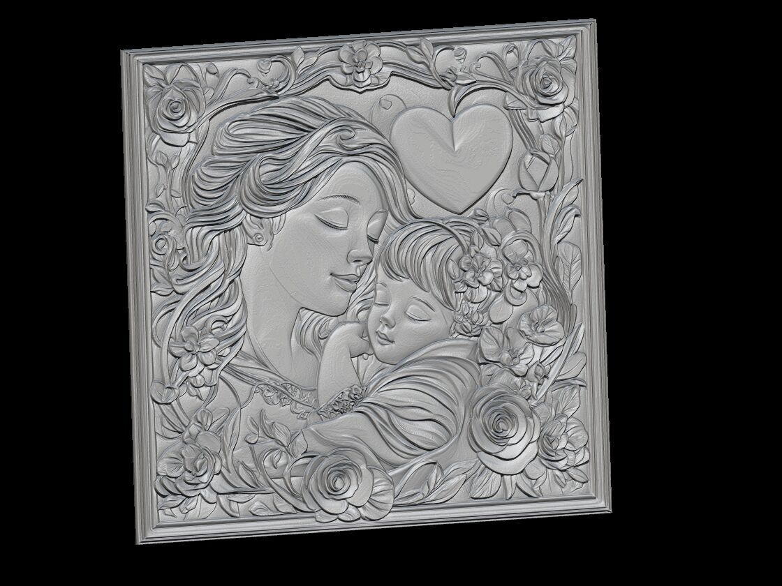 Mothers Love 3D Bas Relief Art 3D print model_3