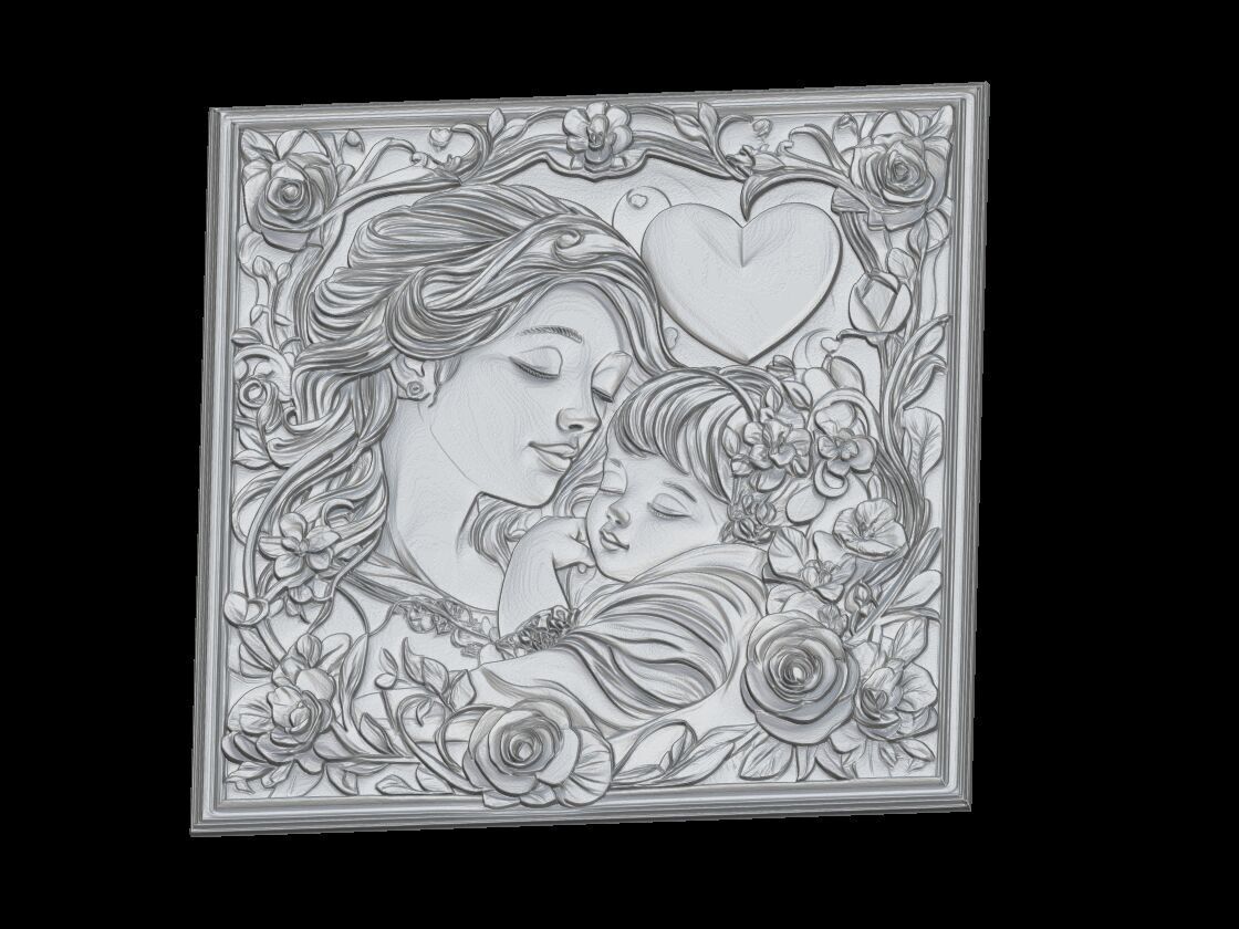 Mothers Love 3D Bas Relief Art 3D print model_2