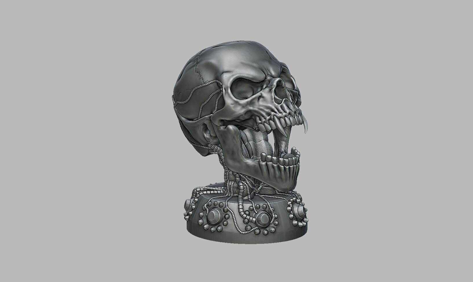 Robot skull human Headphone Stand Cyborg Headset Stand 3D print model_5