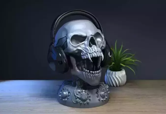 Robot skull human Headphone Stand Cyborg Headset Stand