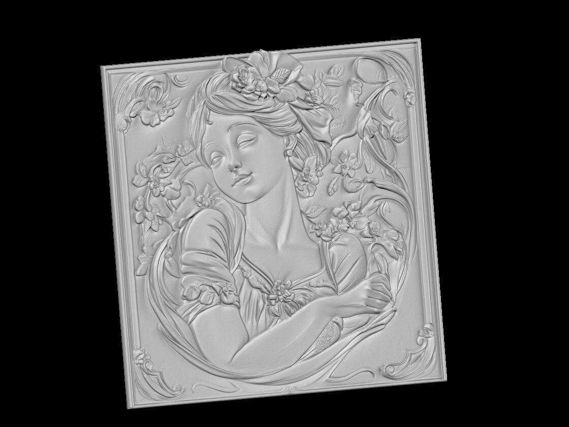 Romantic Woman 3D Relief 3D print model_3