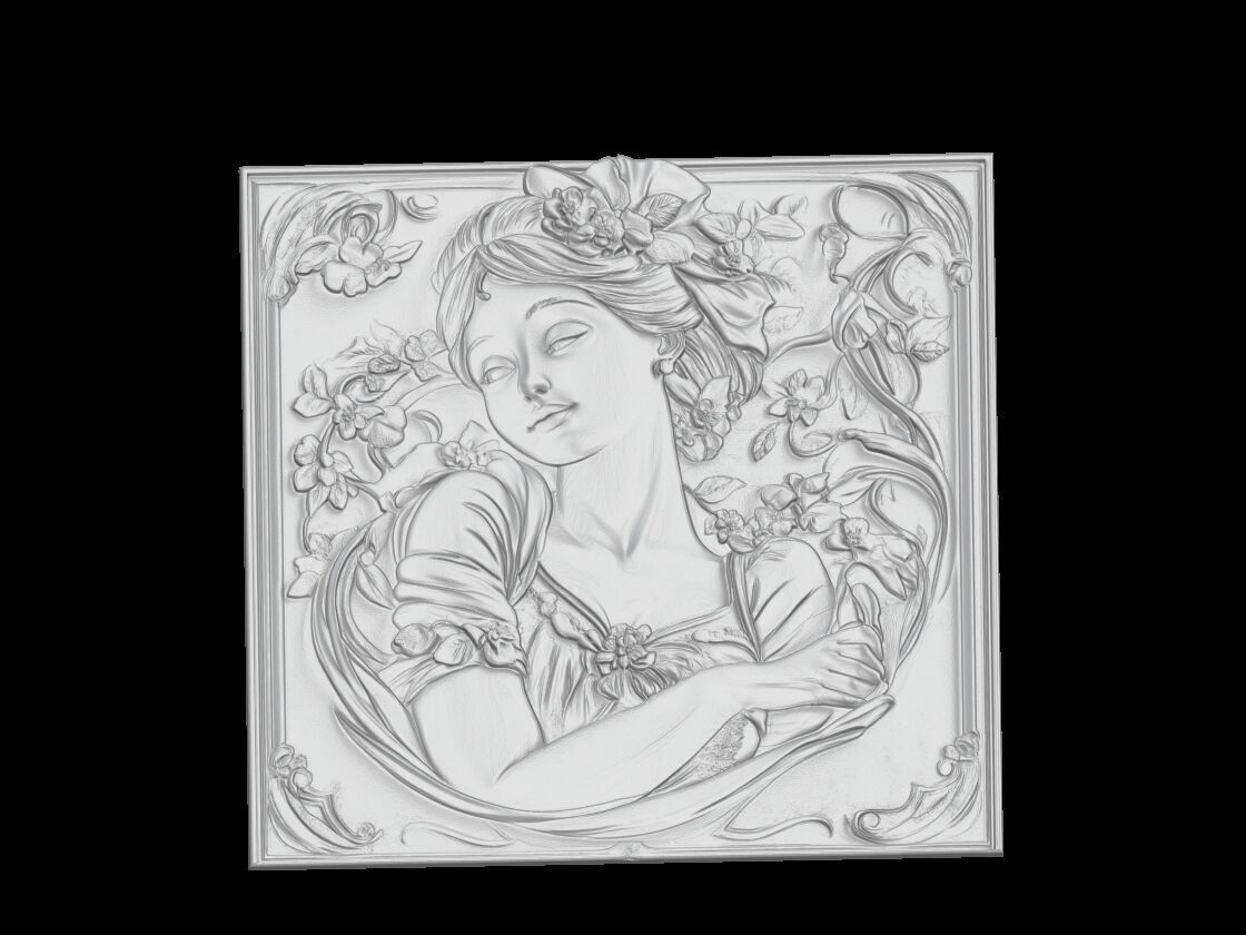 Romantic Woman 3D Relief 3D print model_4