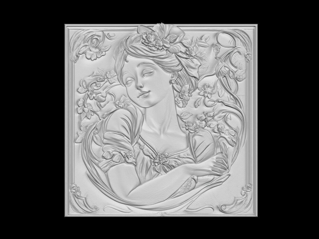 Romantic Woman 3D Relief 3D print model_1