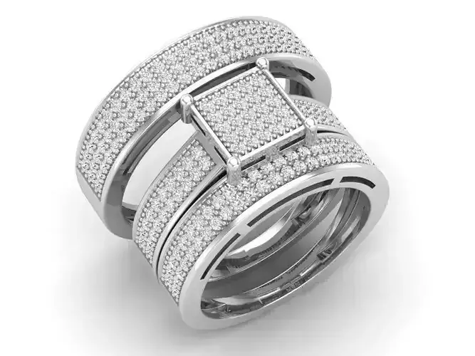 AV 658 Diamond Coordinated Wedding Trio Ring Set