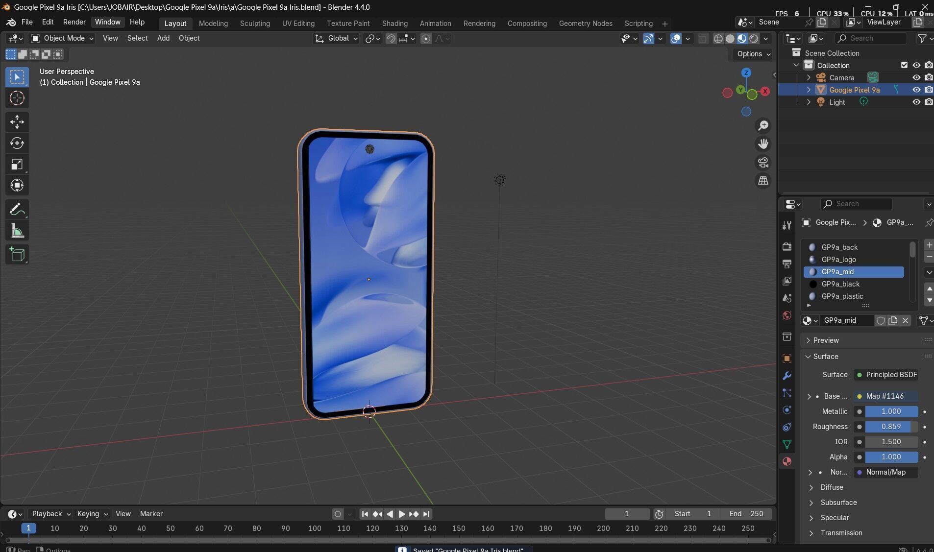 Google Pixel 9a Low-poly 3D model_27