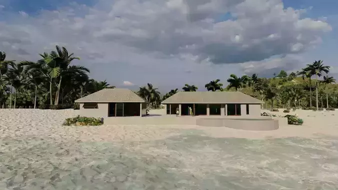 Beach Casa Scene-villa-modern house 3D model