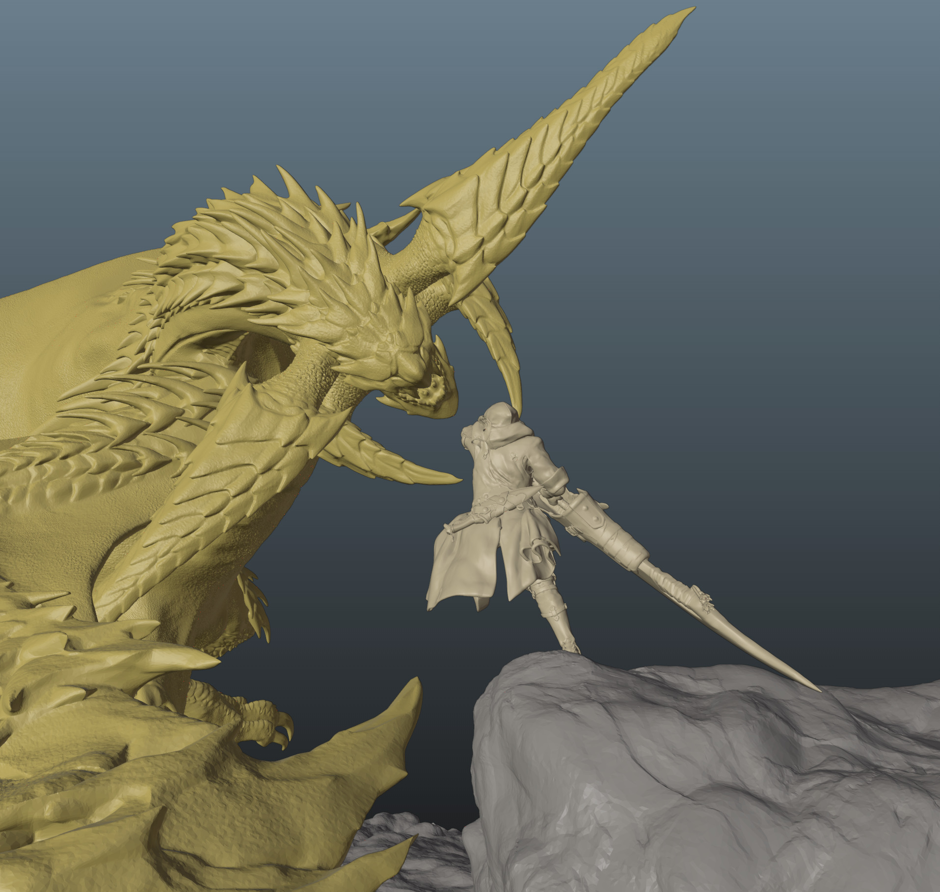 Monster Hunter Wilds Rey Dau vs Hunter 3D print model_2