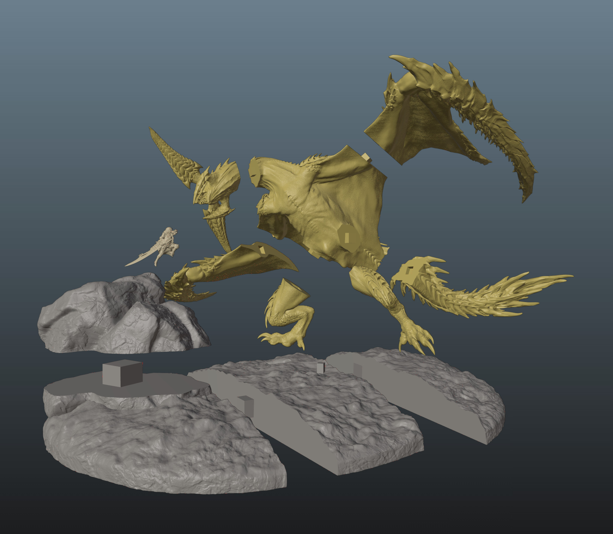 Monster Hunter Wilds Rey Dau vs Hunter 3D print model_3