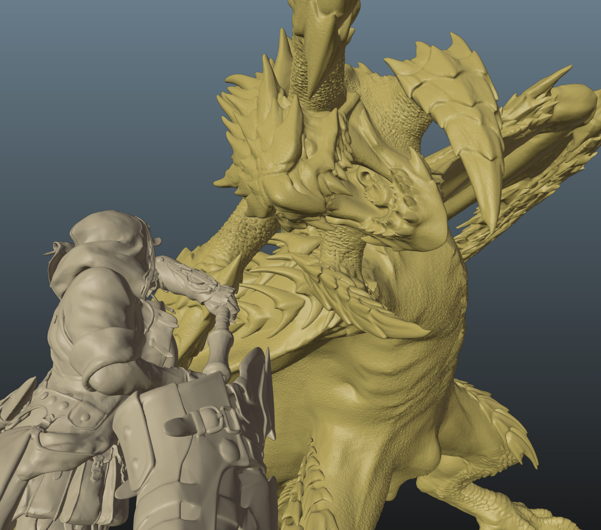Monster Hunter Wilds Rey Dau vs Hunter 3D print model_10