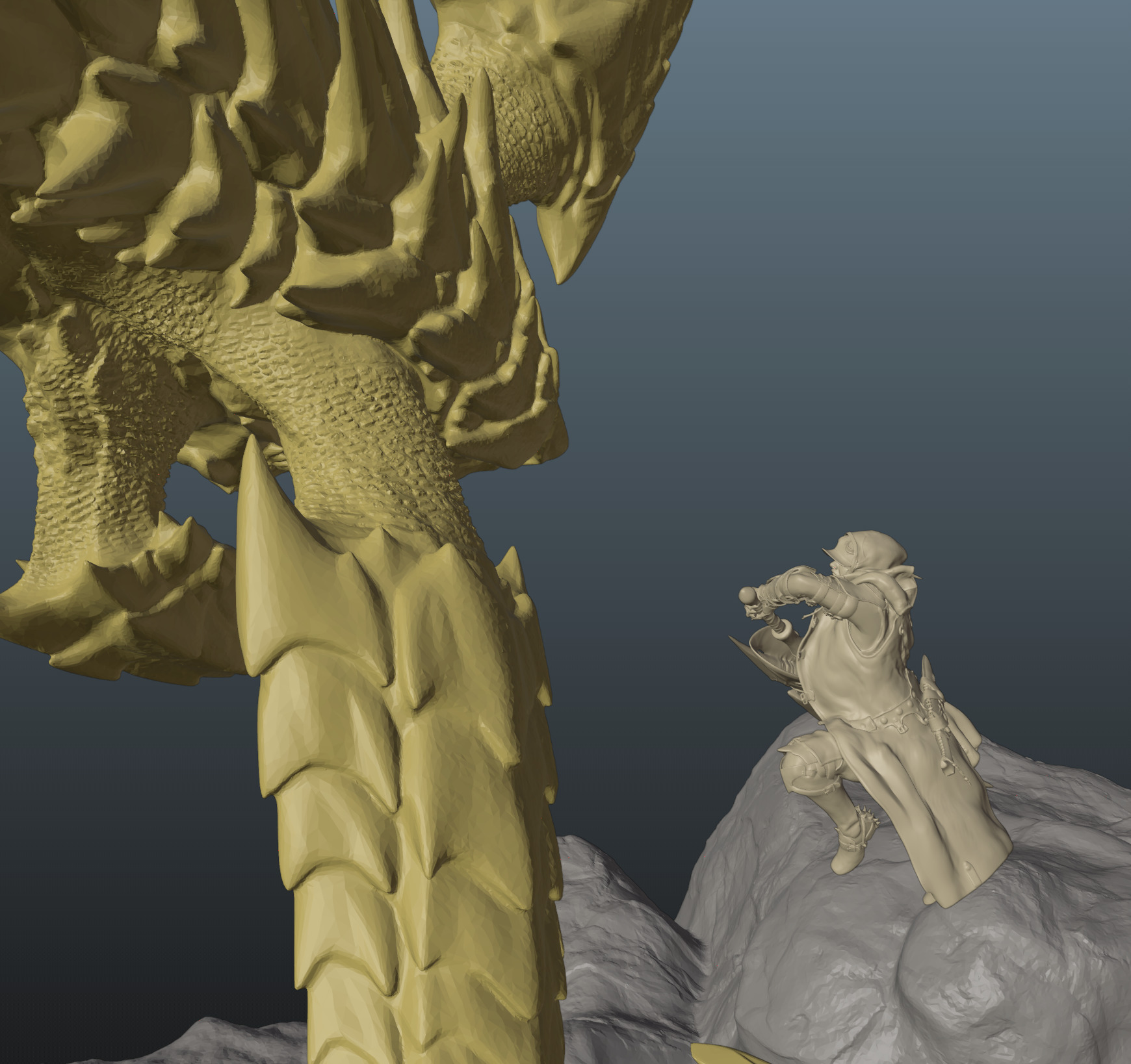 Monster Hunter Wilds Rey Dau vs Hunter 3D print model_11