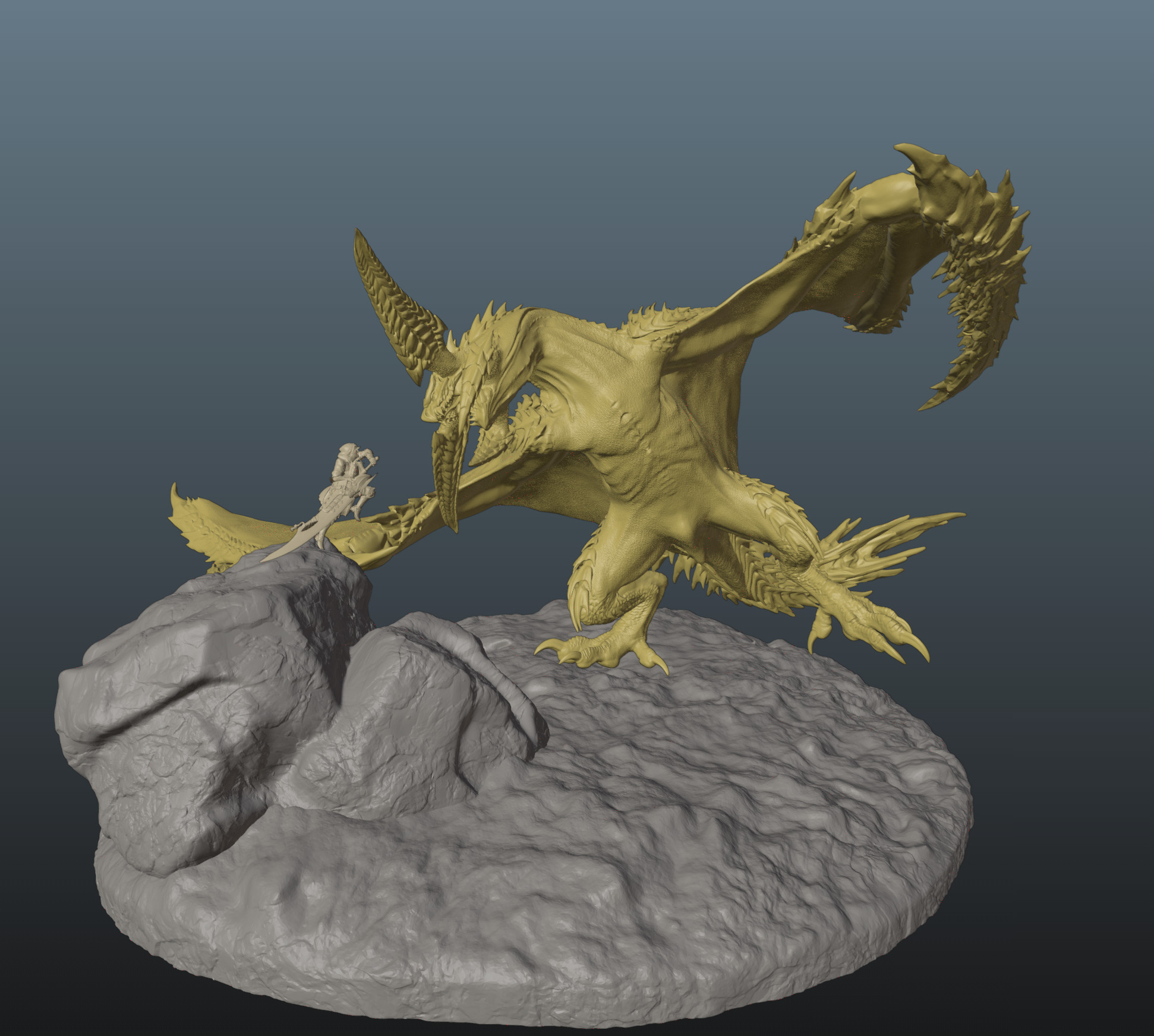 Monster Hunter Wilds Rey Dau vs Hunter 3D print model_1