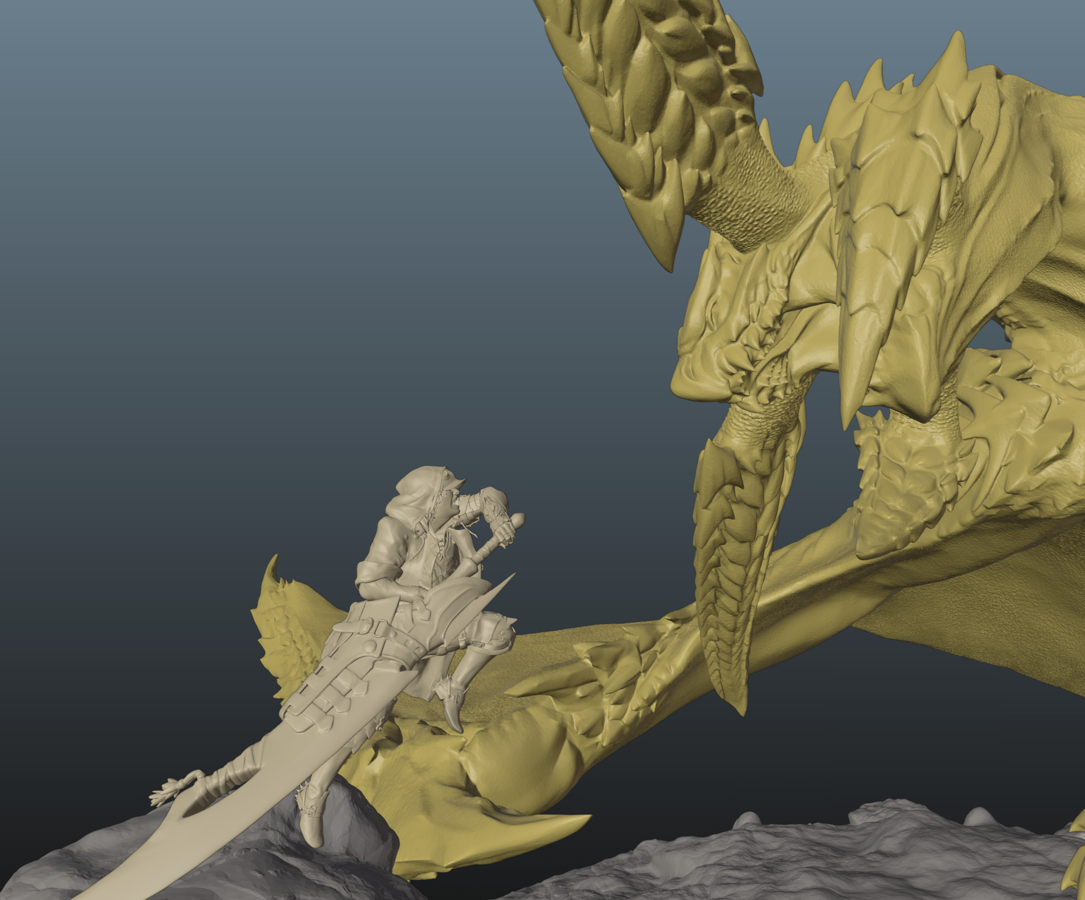 Monster Hunter Wilds Rey Dau vs Hunter 3D print model_12