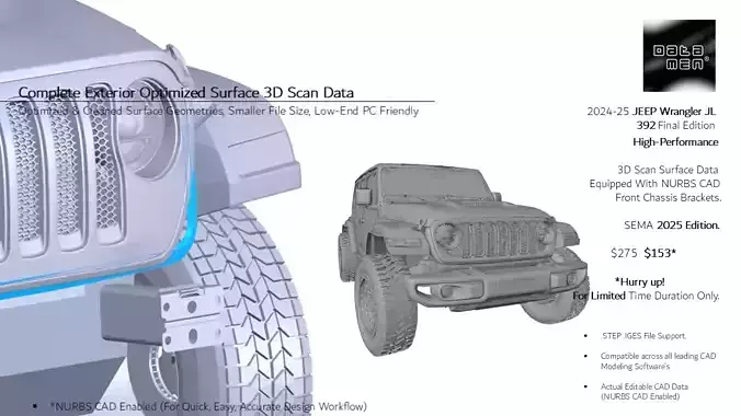 2023 JEEP WRANGLER JL RUBICON 3D Scan Chassis CAD Mounts Data 