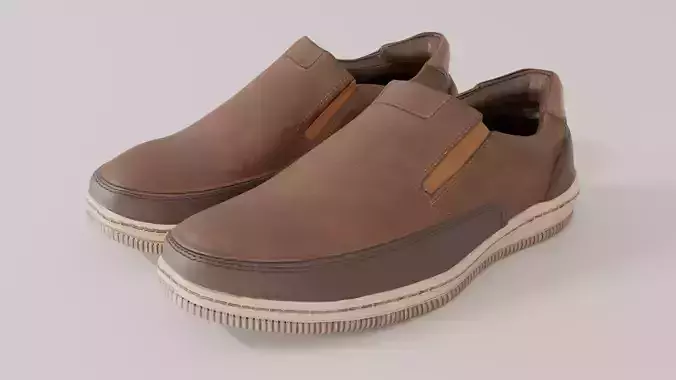Casual Premium Leather Slip-On Shoe Realistic 3D Model