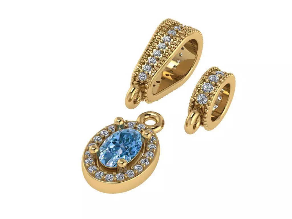 Pendant necklace with a gemstone Oval 3D model print 3D print model_0