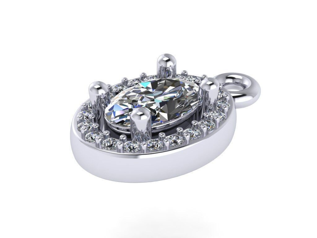 Pendant necklace with a gemstone Oval 3D model print 3D print model_1