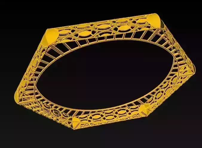 Hexagon Panel Gold Cuff 7MM-8gm