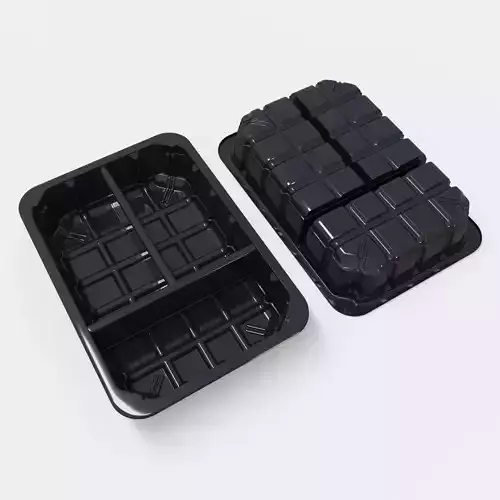  Vacuum Plastic Tray  Black Gloss  Triple Compartment 