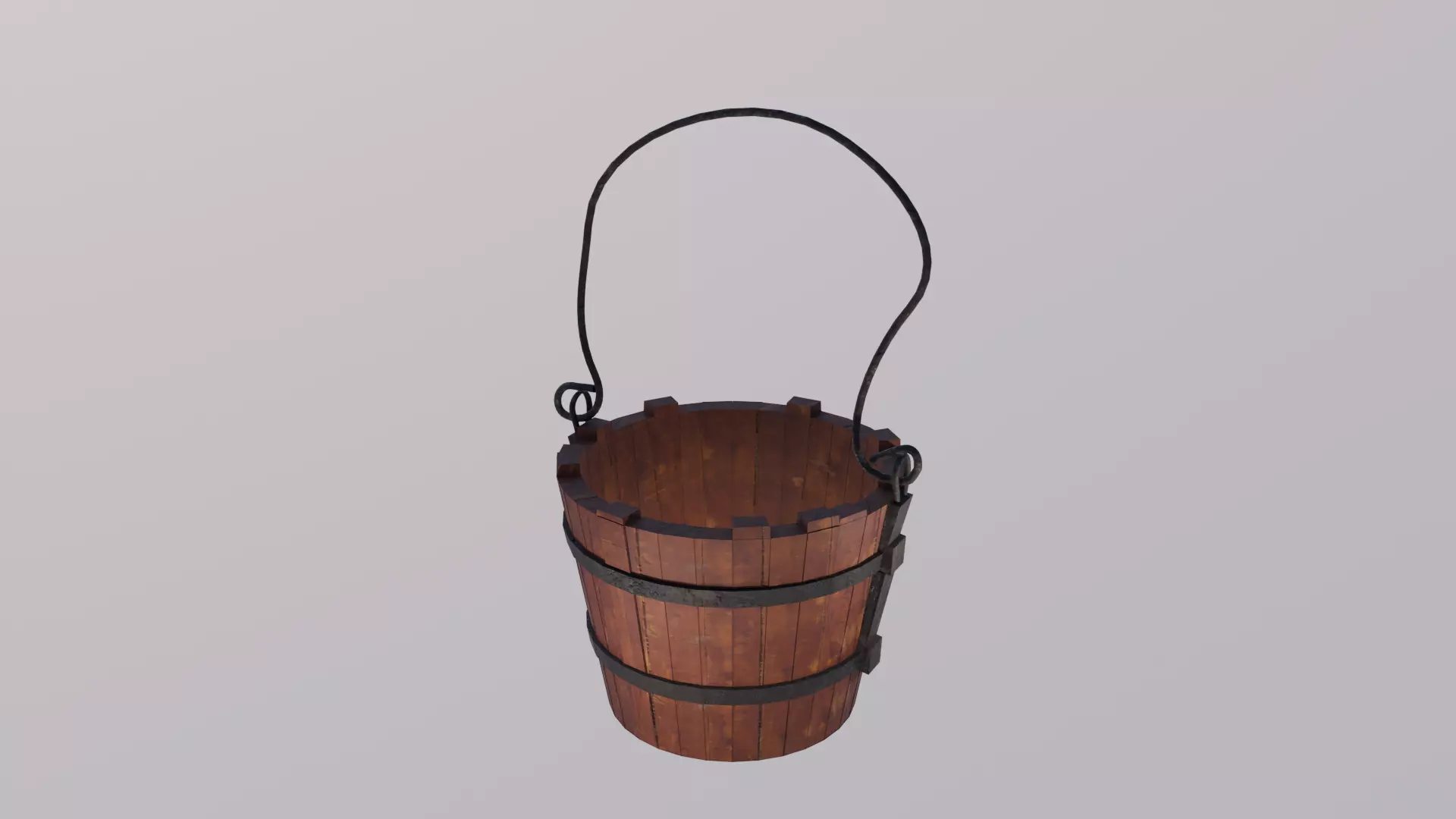 Wooden Bucket rusted Low-poly 3D model_0