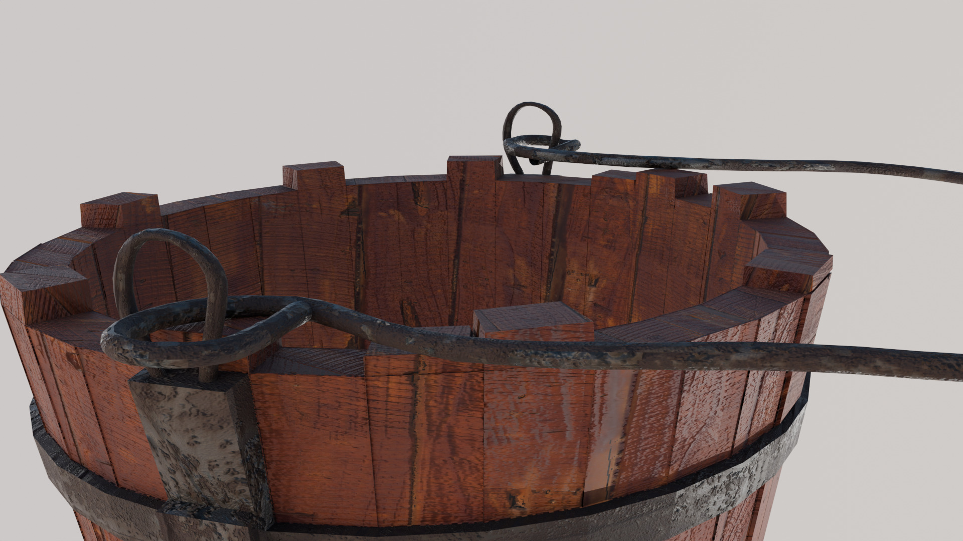 Wooden Bucket rusted Low-poly 3D model_5