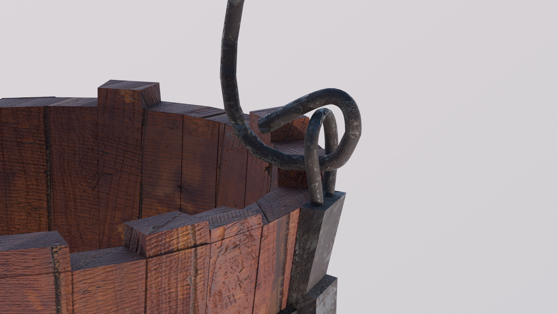 Wooden Bucket rusted Low-poly 3D model_3