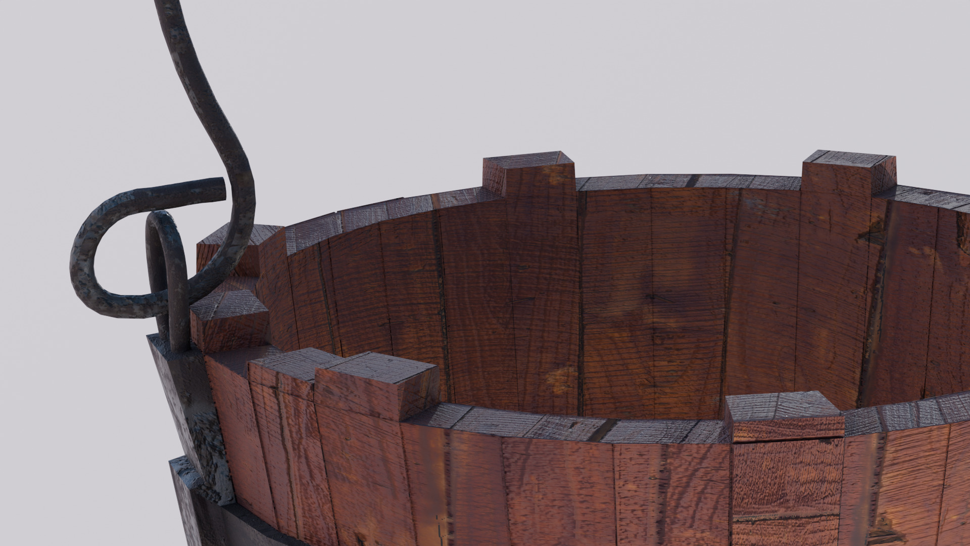 Wooden Bucket rusted Low-poly 3D model_1