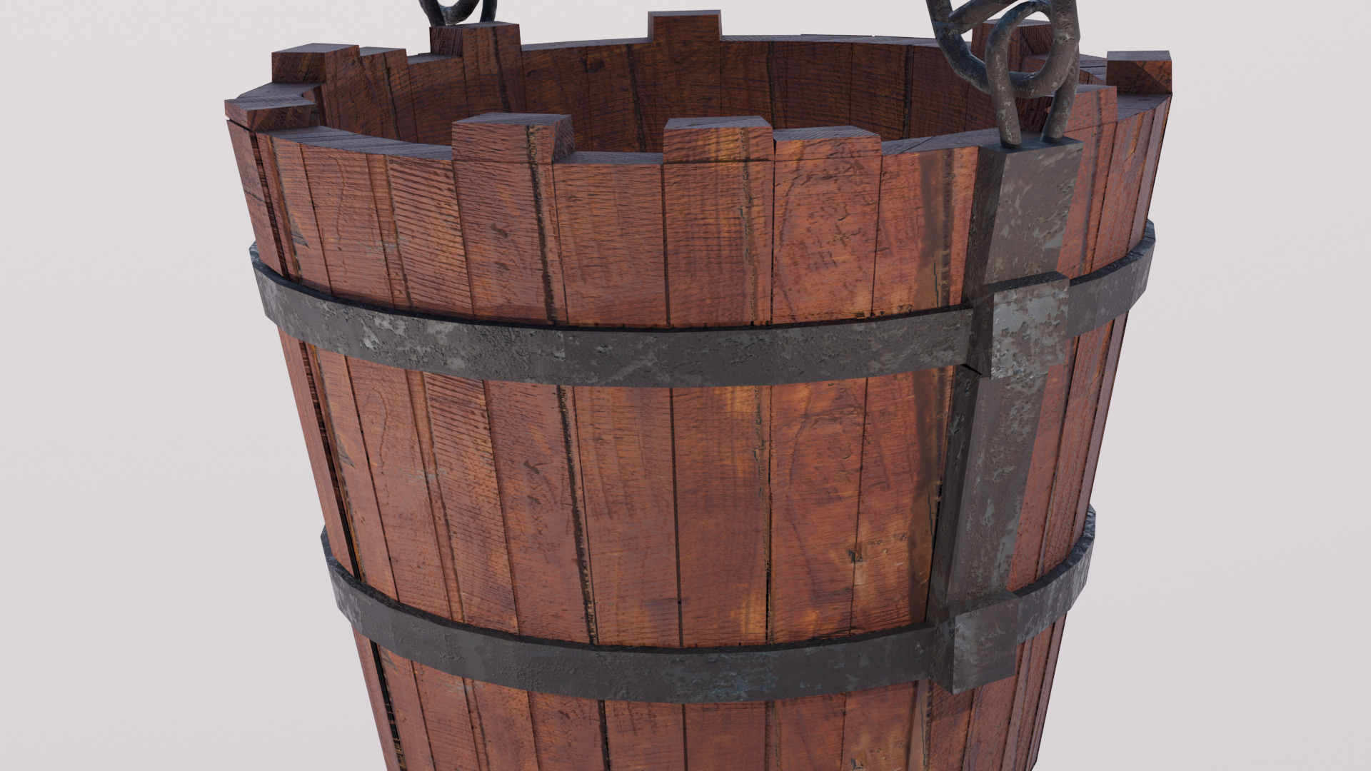 Wooden Bucket rusted Low-poly 3D model_4
