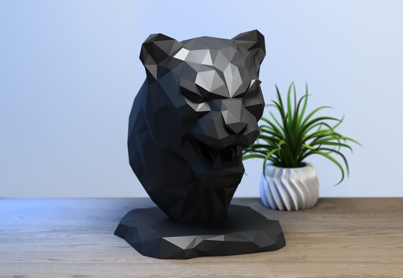Lion low-poly head Headphone Stand  Cyborg Headset Stand 3D print model_2