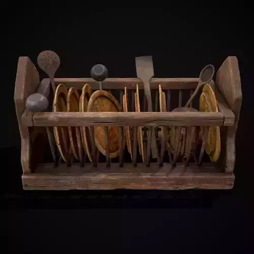 Medieval Small Dishes Rack Low-poly 3D model