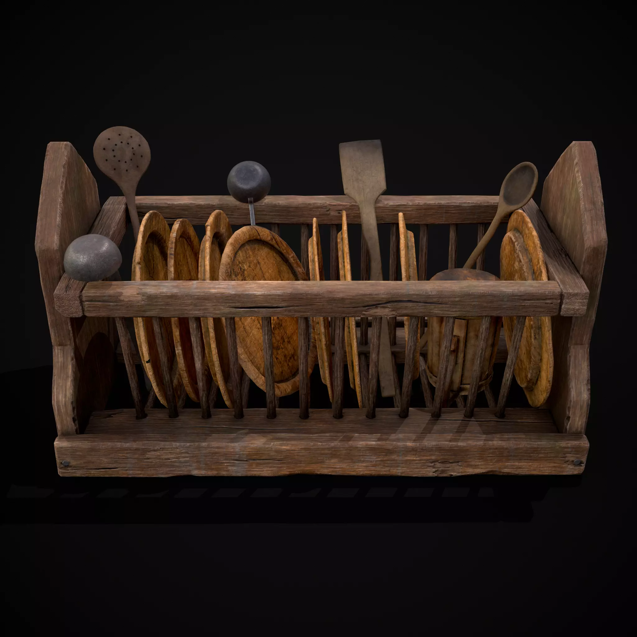 Medieval Small Dishes Rack Low-poly 3D model