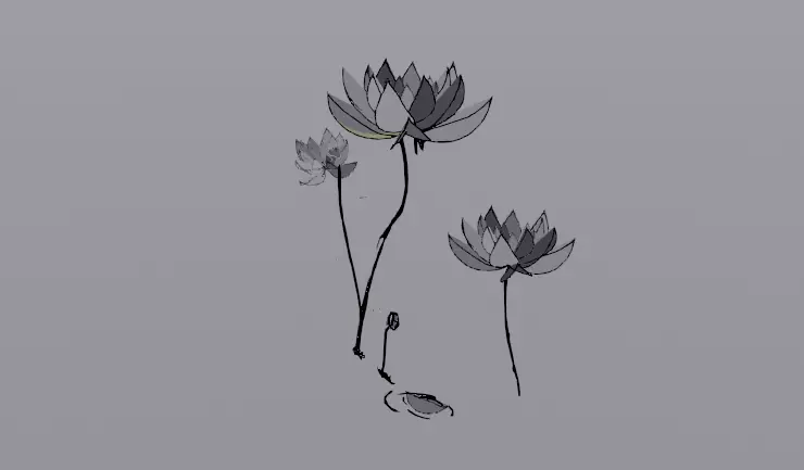 InkStyleLotusFlower2DArtSet Free 3D model
