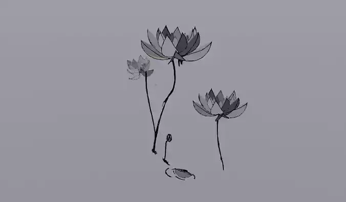 InkStyleLotusFlower2DArtSet Free 3D model